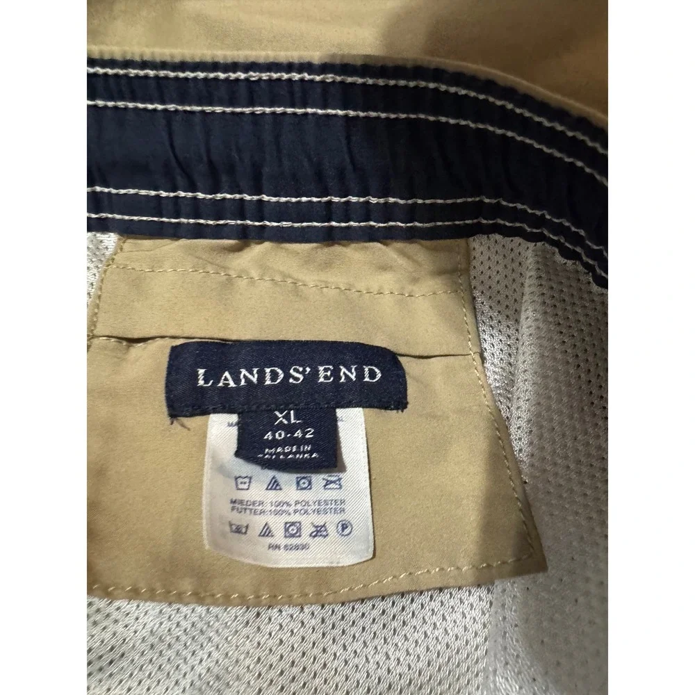Lands' End‎ Mens XL 40-42 Khaki Swim Trunks Shorts Elastic Waist Mesh Lined